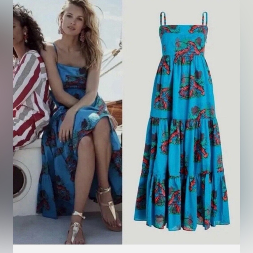 Blue lobster print Maxi Dress